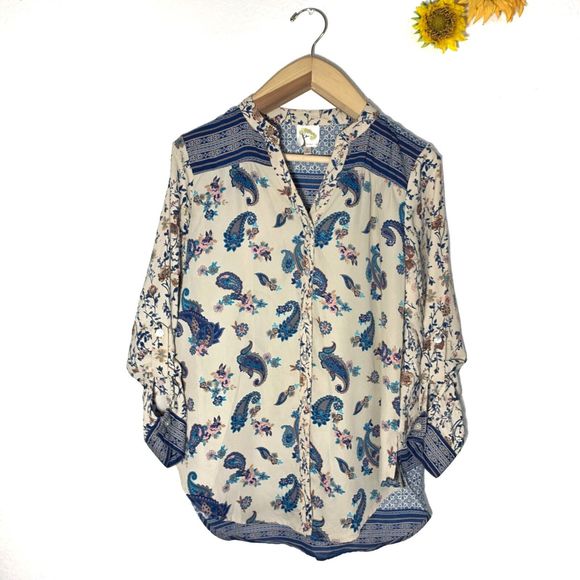 Anthropologie Fig And Flower Floral Paisley Shell Button Latch Sleeve Size Small - Picture 5 of 11